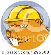 Clipart Of A Construction Worker Builder Beaver In A Hard Hat Inside A Purple Circle Royalty Free Vector Illustration by patrimonio