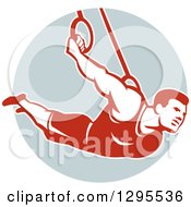 Clipart Of A Retro Male Crossfit Athlete Or Gymnast On Still Rings In A Circle Royalty Free Vector Illustration
