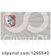 Clipart Of A Retro Car Mechanic Working Under The Hood And Taupe Rays Background Or Business Card Design Royalty Free Illustration