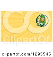 Clipart Of A St Patricks Day Leprechaun Mechanic Holding A Wrench And Yellow Rays Background Or Business Card Design Royalty Free Illustration