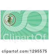 Clipart Of A Retro Horse Racing Jockey And Green Rays Background Or Business Card Design Royalty Free Illustration