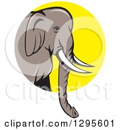 Poster, Art Print Of Cartoon Indian Elephant Facing Right And Emerging From A Yellow Circle