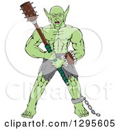Poster, Art Print Of Cartoon Orc Warrior With A Club