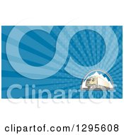 Clipart Of A Retro Big Rig Mountains And Blue Rays Background Or Business Card Design Royalty Free Illustration