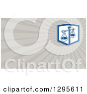 Clipart Of A Scales Of Justice In A Shield And Taupe Rays Background Or Business Card Design Royalty Free Illustration