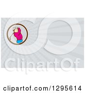 Clipart Of A Retro Cartoon Male Golfer And Gray Rays Background Or Business Card Design Royalty Free Illustration