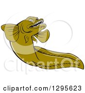 Clipart Of A Cartoon Green Eelpout Fish Royalty Free Vector Illustration