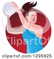 Retro Female Volleyball Or Netball Player Passing In A Red Circle