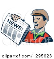 Poster, Art Print Of Retro Cartoon Newspaper Boy Holding Out A Paper
