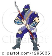 Poster, Art Print Of Cartoon Masked Ninja Warrior Super Hero With A Spear
