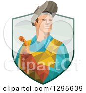 Poster, Art Print Of Retro Low Poly Welder Holding A Torch And Emerging From A Shield