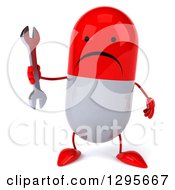 Clipart Of A 3d Unhappy Red And White Pill Character Holding A Wrench Royalty Free Illustration