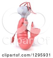 Clipart Of A 3d Happy Pink Chef Shrimp By A Sign Royalty Free Illustration