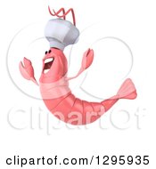 Clipart Of A 3d Happy Pink Chef Shrimp Jumping And Facing Left Royalty Free Illustration