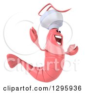 Clipart Of A 3d Happy Pink Chef Shrimp Jumping And Facing Right Royalty Free Illustration