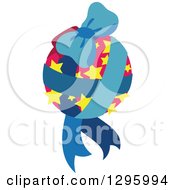 Poster, Art Print Of Pink Starry Christmas Bauble With Blue Ribbons And A Bow