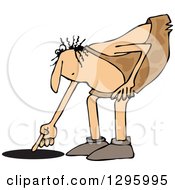 Clipart Of A Chubby Caveman Pointing Down To A Hole Royalty Free Vector Illustration