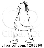 Clipart Of A Black And White Chubby Caveman Looking Back And Peeing Royalty Free Vector Illustration