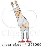 Clipart Of A Cartoon Chubby And Hairy White Man Stretching In Sweats Royalty Free Vector Illustration