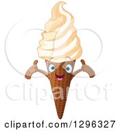 Happy Blue Eyed Welcoming Waffle Ice Cream Cone Character