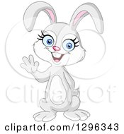 Poster, Art Print Of Cartoon Cute White Friendly Bunny Rabbit Waving