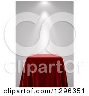 Poster, Art Print Of 3d Square Presentation Pedestal Table Draped With A Red Silk Cloth With A Spotlight