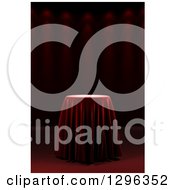 3d Round Presentation Pedestal Table Draped With A Silk Cloth On Red With Spotlights