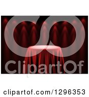 Clipart Of A 3d Round Presentation Pedestal Table Draped With A Silk Cloth On Red With Spotlights 2 Royalty Free Illustration