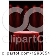 Clipart Of A 3d Round Presentation Pedestal Table Draped With A Silk Cloth On Red With Spotlights 3 Royalty Free Illustration