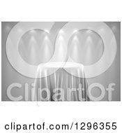 Poster, Art Print Of 3d Round Presentation Pedestal Table Draped With A White Silk Cloth On Gray With Spotlights