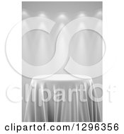 Poster, Art Print Of 3d Round Presentation Pedestal Table Draped With A White Silk Cloth On Gray With Spotlights 2