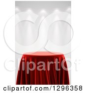 Poster, Art Print Of 3d Round Presentation Pedestal Table Draped With A Red Silk Cloth On Gray With Spotlights 2