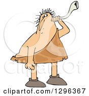 Clipart Of A Chubby Deaf Caveman Using An Ear Horn Royalty Free Vector Illustration