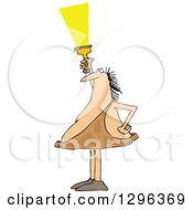 Poster, Art Print Of Chubby Caveman Shining A Flashlight Upwards