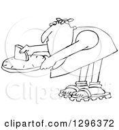 Lineart Clipart Of A Black And White Chubby Roman Man Bending Over And Using A Sundial Royalty Free Outline Vector Illustration by djart