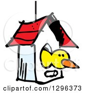 Clipart Of A Sketched Yellow Bird Peeking Out Of A House Royalty Free Vector Illustration