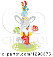 Poster, Art Print Of Gray Bunny Rabbit Balancing Easter Eggs