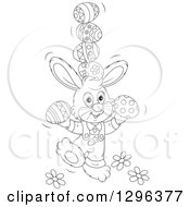 Poster, Art Print Of Cartoon Black And White Easter Bunny Rabbit Balancing Eggs