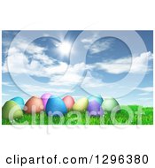Clipart Of A Sunny Sky Over 3d Colorful Easter Eggs In Grass Royalty Free Illustration