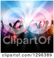 Poster, Art Print Of Silhouetted Dancing And Cheering Crowd Over Colorful Shining Lights