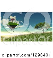3d Island Floatig Over A Tree Landscape