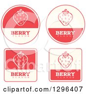 Poster, Art Print Of Set Of Pink And Beige Strawberry Fruit Flavor Labels