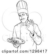 Poster, Art Print Of Black And White Male Chef Holding A Plate Of Enchiladas And Gesturing Ok
