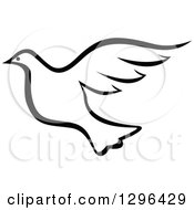 Clipart Of A Black And White Flying Dove 4 Royalty Free Vector Illustration
