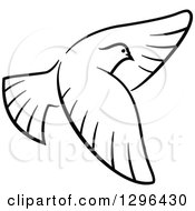 Clipart Of A Black And White Flying Dove 5 Royalty Free Vector Illustration