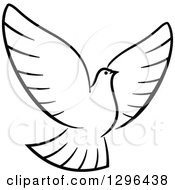 Clipart Of A Black And White Flying Dove Royalty Free Vector Illustration