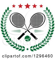 Poster, Art Print Of Green Wreath With Crossed Rackets A Tennis Ball And Stars