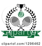 Poster, Art Print Of Wreath With Crossed Rackets A Trophy Tennis Ball And Blank Banner