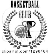 Poster, Art Print Of Grayscale Basketball And Trophy In A Wreath With Text