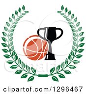 Poster, Art Print Of Basketball And Trophy In A Green Wreath